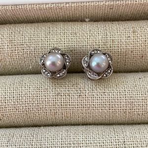 Simply Vera Vera Wang Dyed Pearl & Diamond Accent Silver Flower Earrings